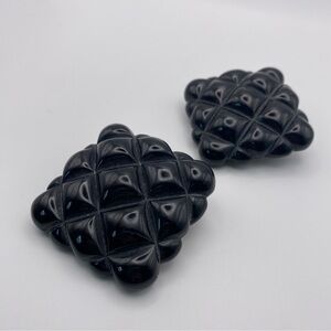 Vintage Huge Black Square Pineapple Textured Shoe Clips